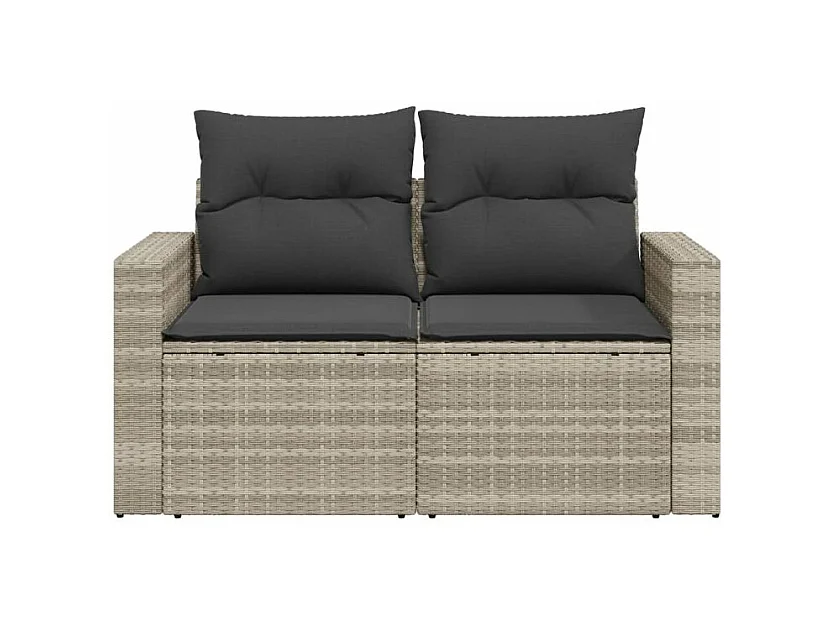Canapé de jardin 2 places et coussins gris clair résine tressée