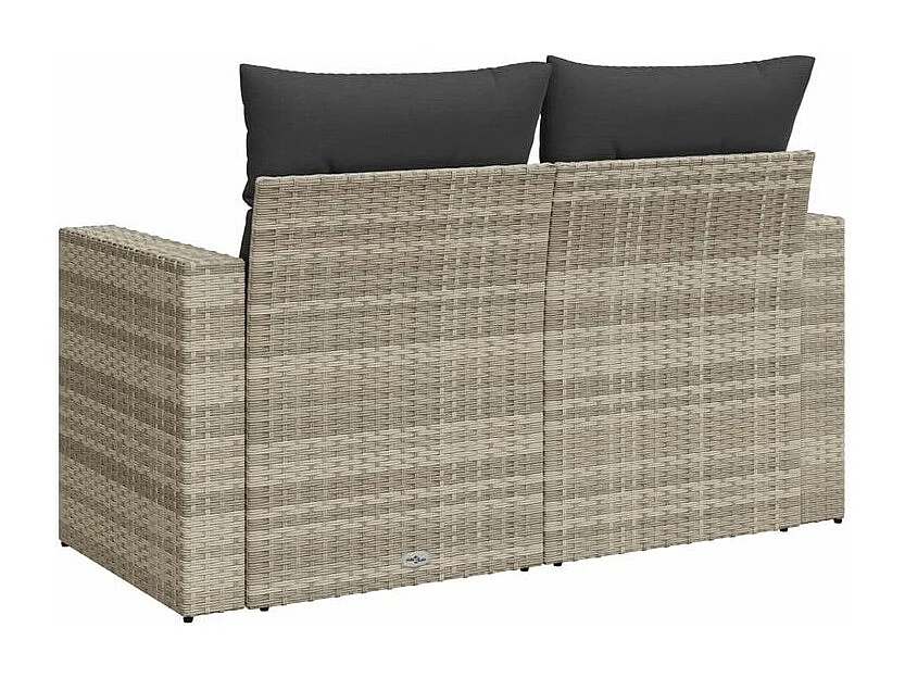 Canapé de jardin 2 places et coussins gris clair résine tressée