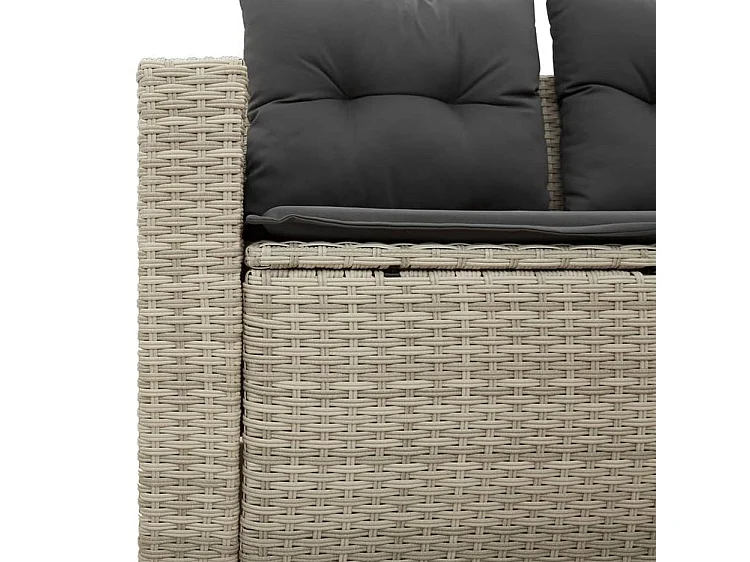 Canapé de jardin 2 places et coussins gris clair résine tressée