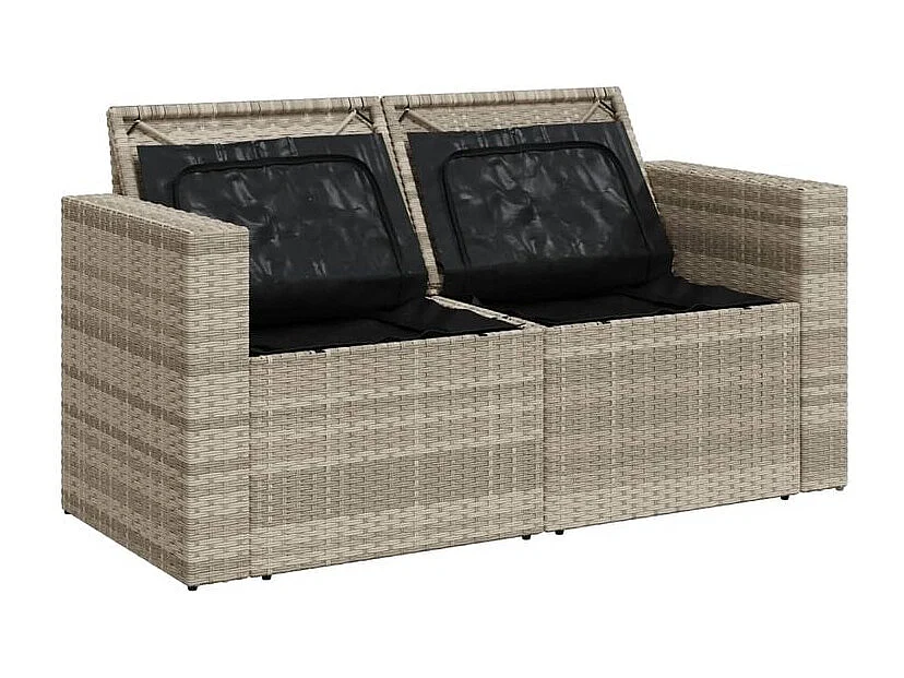 Canapé de jardin 2 places et coussins gris clair résine tressée