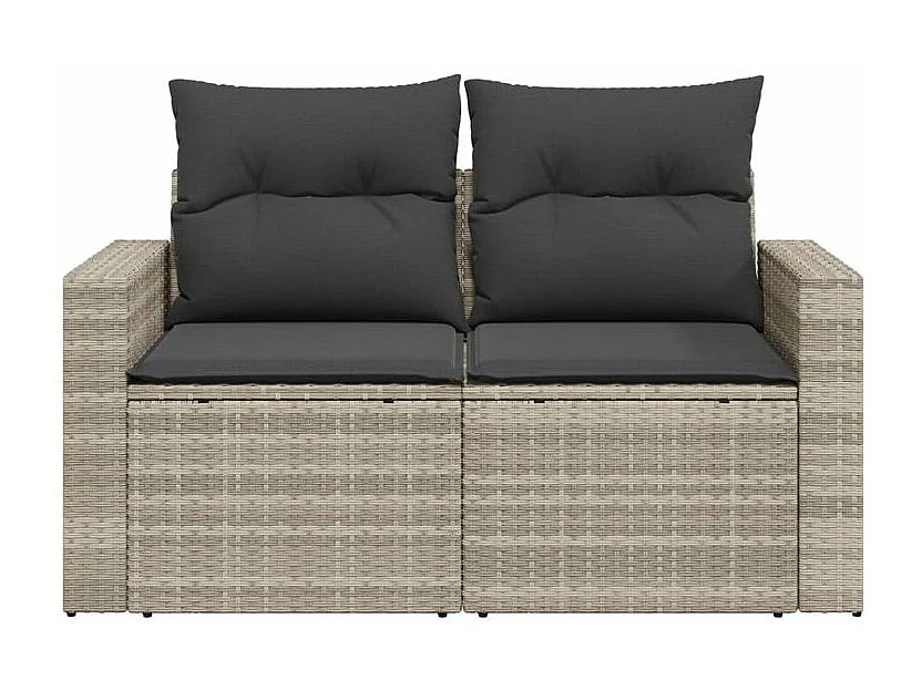 Canapé de jardin 2 places et coussins gris clair résine tressée