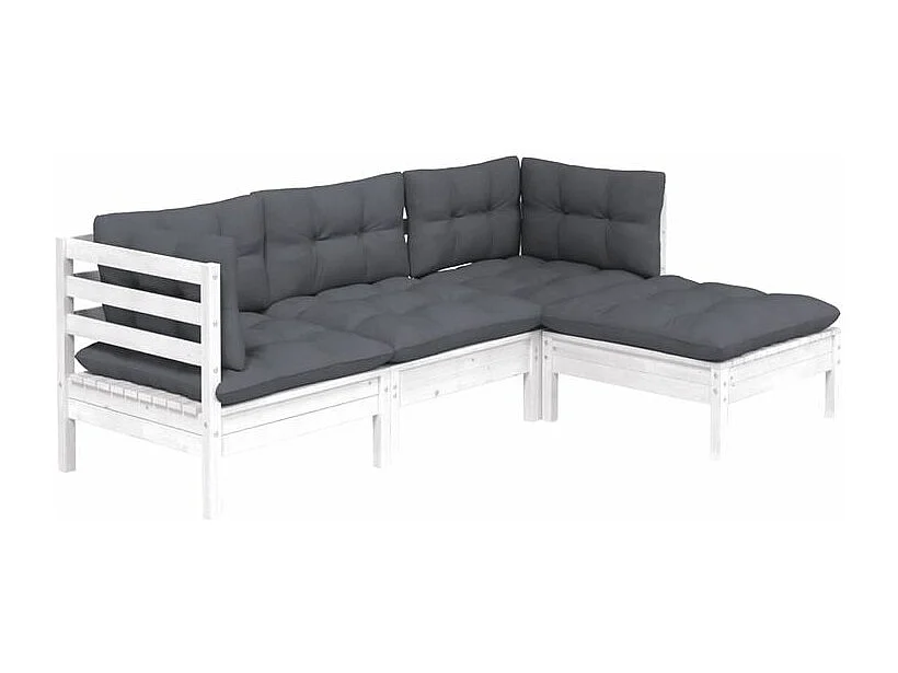 Salon de jardin 4 pcs avec coussins blanc bois de pin