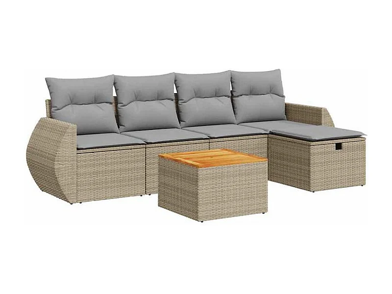 Salon de jardin avec coussins 6 pcs beige résine tressée