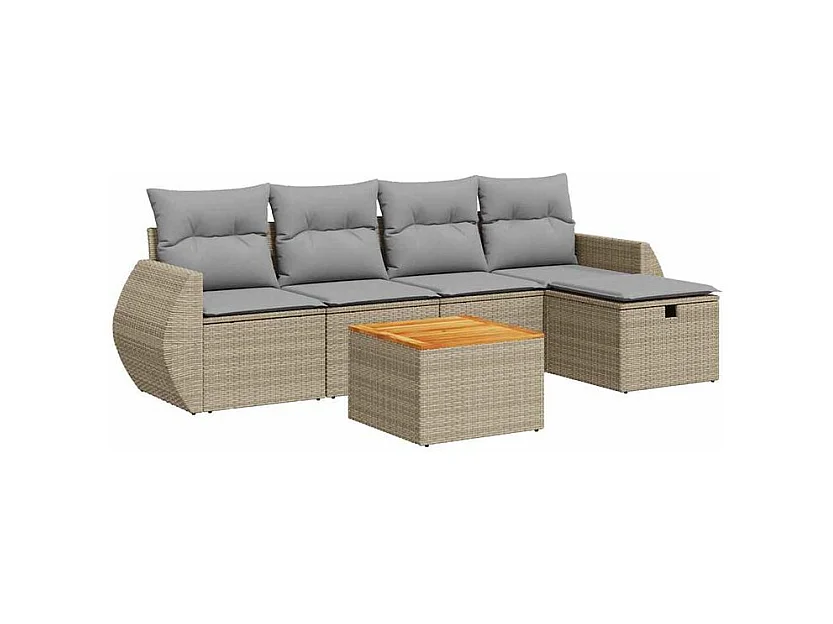 Salon de jardin avec coussins 6 pcs beige résine tressée