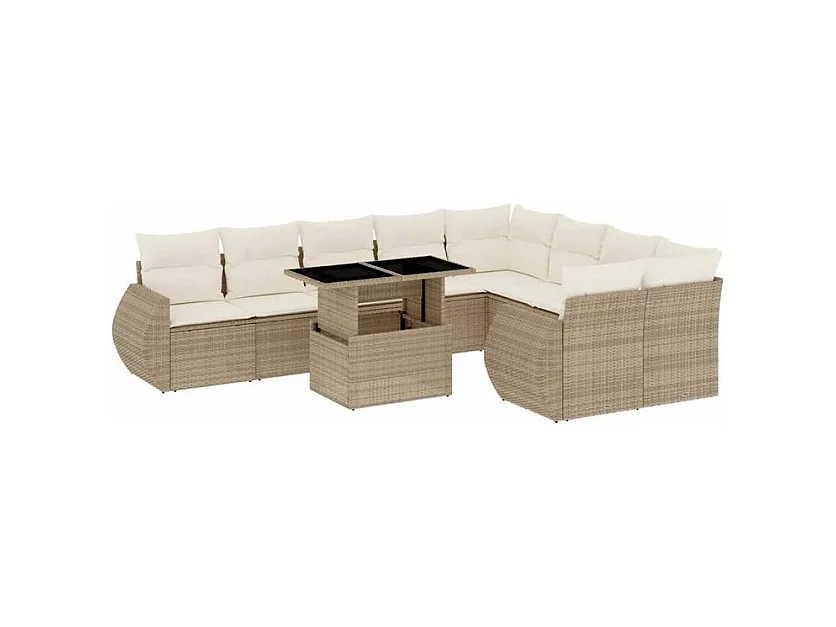 Salon de jardin avec coussins 10 pcs beige résine tressée