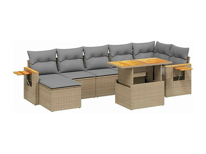 Salon de jardin avec coussins 8 pcs beige résine tressée