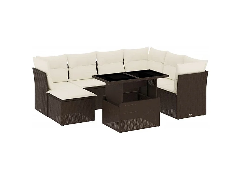 Salon de jardin 8 pcs avec coussins marron résine tressée