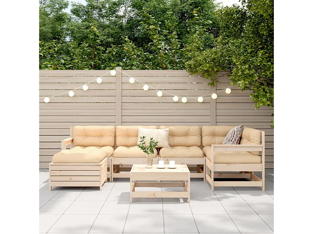 Salon de jardin 7 pcs bois de pin massif