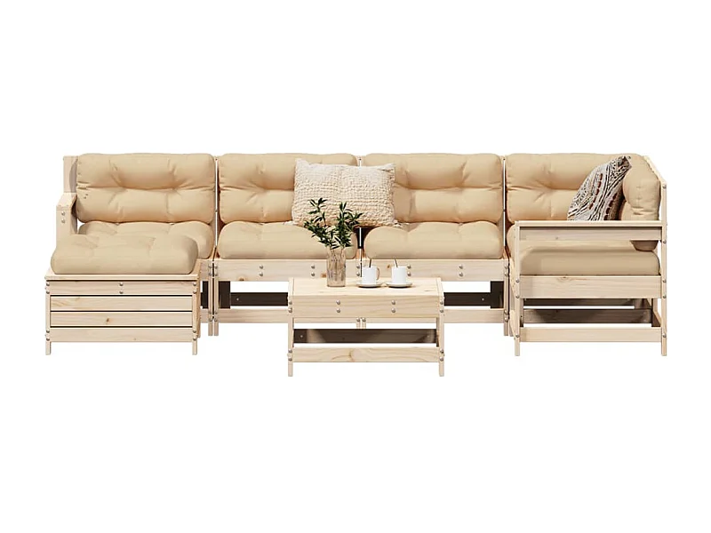 Salon de jardin 7 pcs bois de pin massif