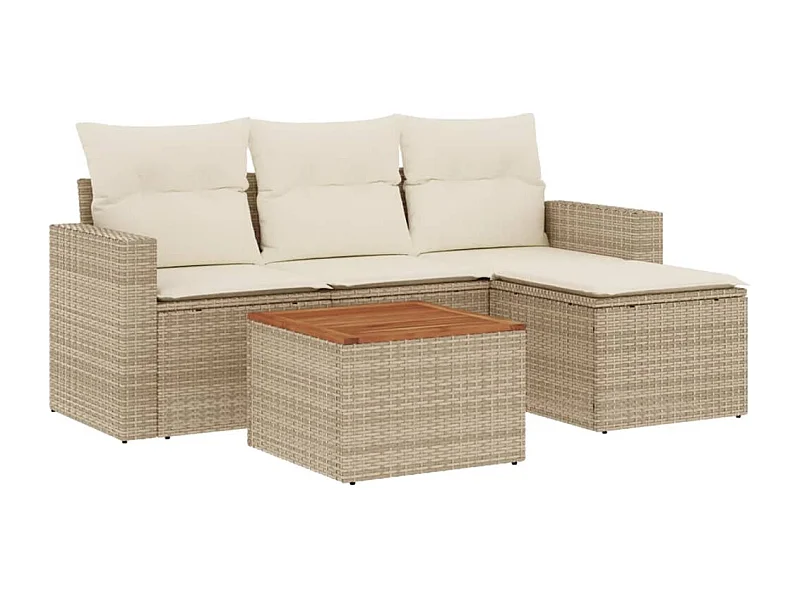 Salon de jardin avec coussins 5 pcs beige résine tressée
