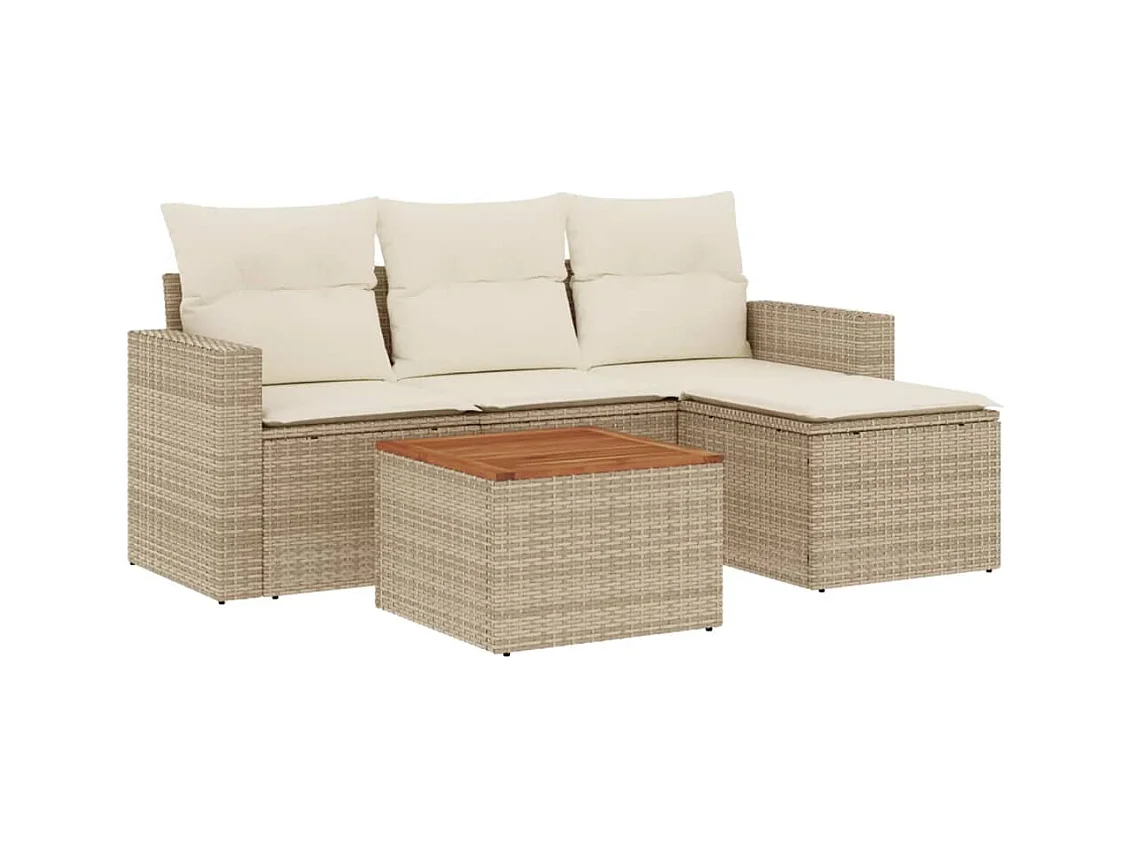 Salon de jardin avec coussins 5 pcs beige résine tressée