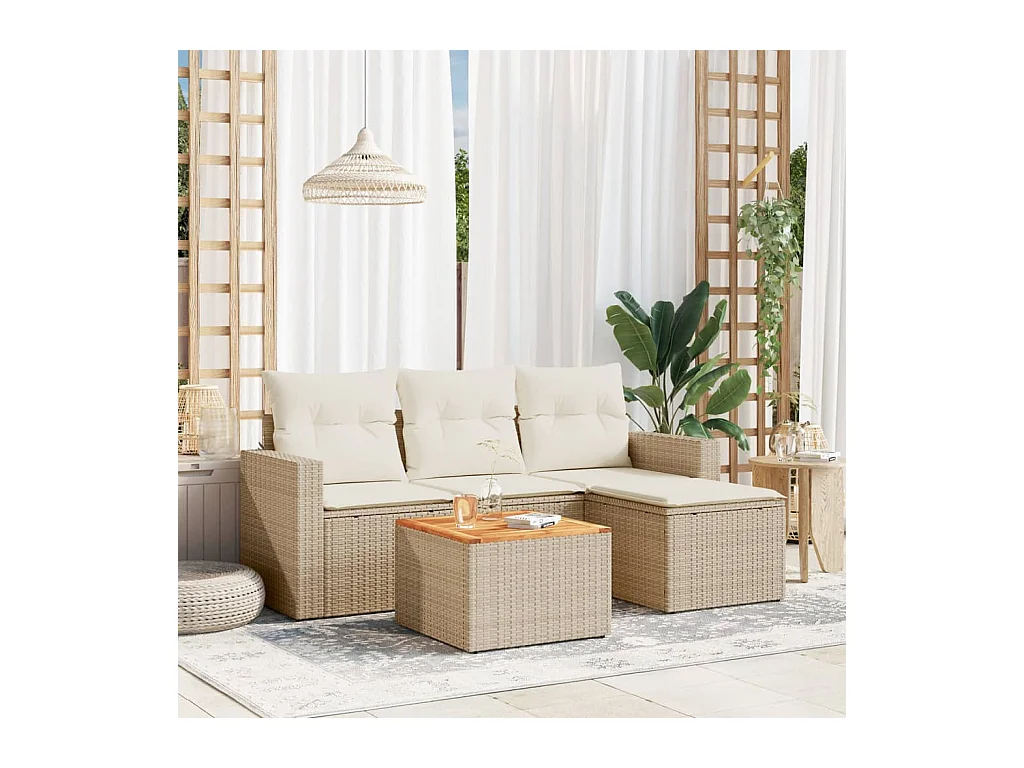 Salon de jardin avec coussins 5 pcs beige résine tressée