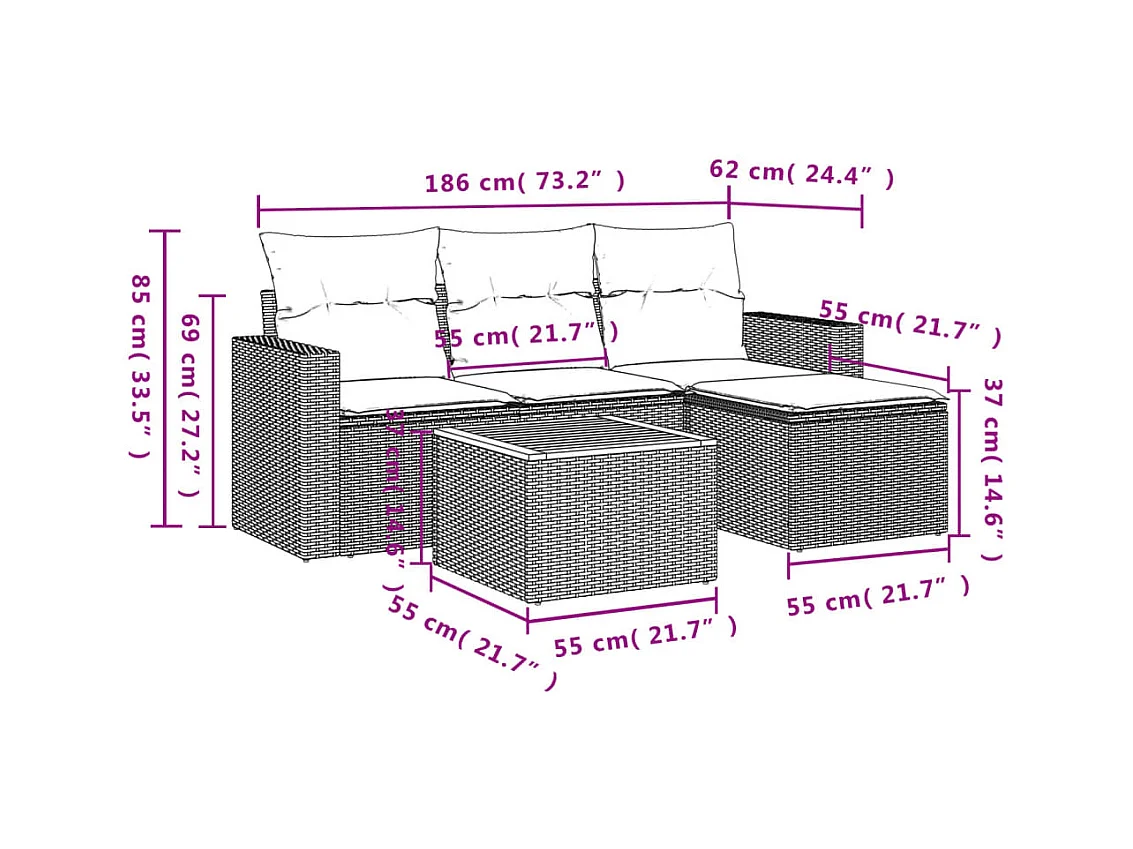 Salon de jardin avec coussins 5 pcs beige résine tressée
