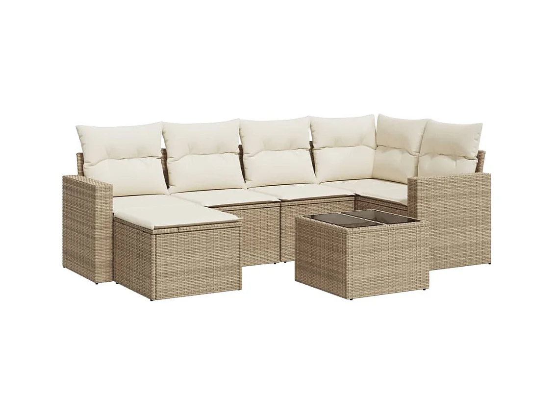 Salon de jardin avec coussins 7 pcs beige résine tressée