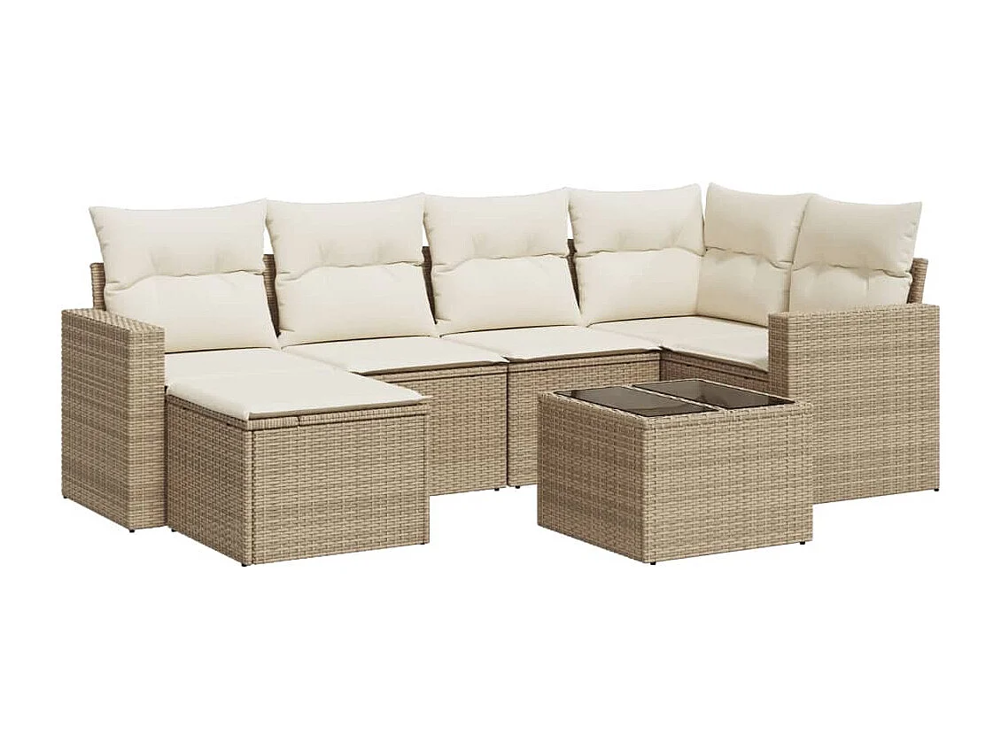 Salon de jardin avec coussins 7 pcs beige résine tressée