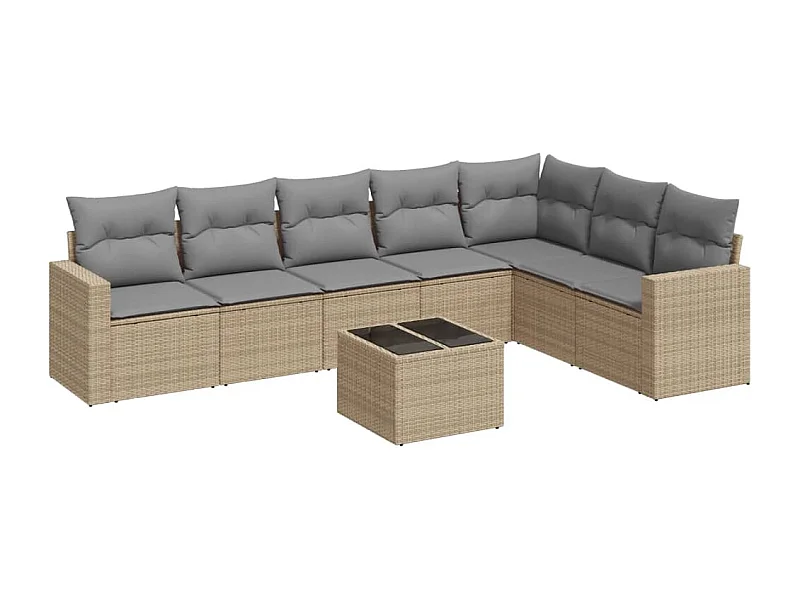 Salon de jardin avec coussins 8 pcs beige résine tressée