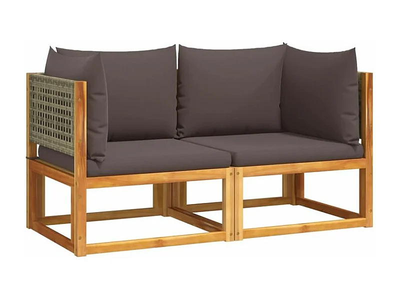 Canapés d'angle de jardin et coussins 2pcs bois massif d'acacia