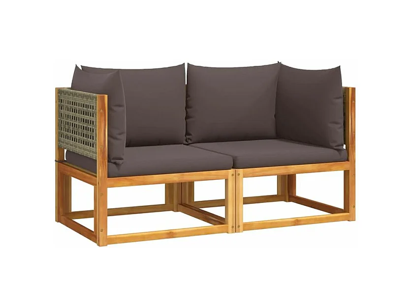 Canapés d'angle de jardin et coussins 2pcs bois massif d'acacia