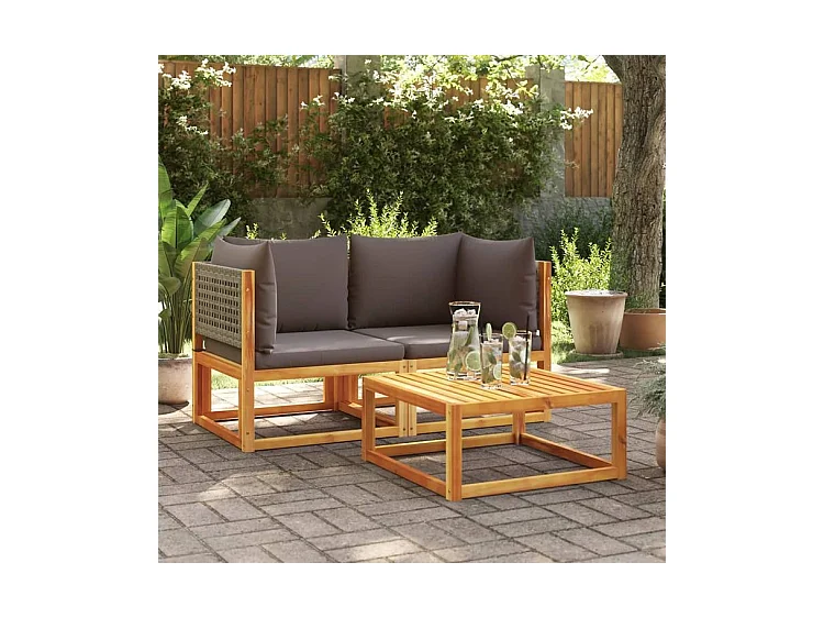 Canapés d'angle de jardin et coussins 2pcs bois massif d'acacia