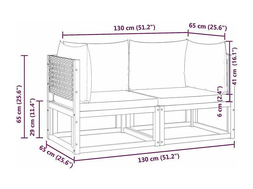 Canapés d'angle de jardin et coussins 2pcs bois massif d'acacia