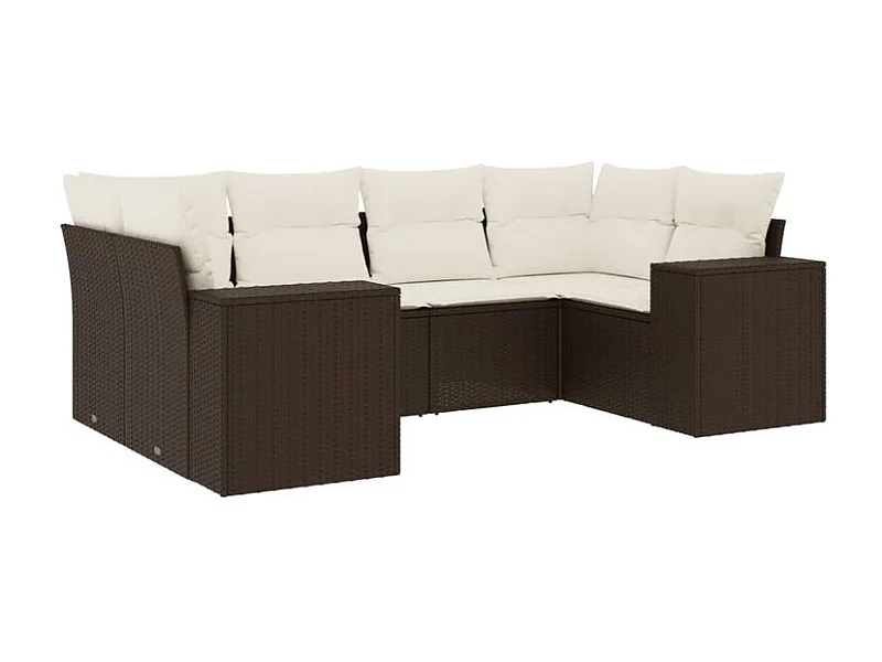 Salon de jardin avec coussins 6 pcs marron résine tressée