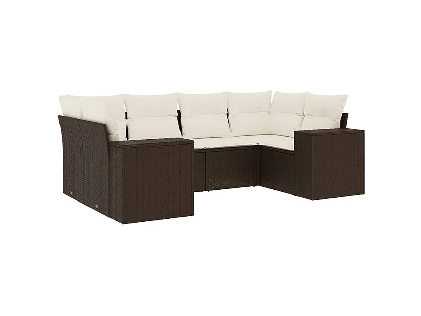 Salon de jardin avec coussins 6 pcs marron résine tressée