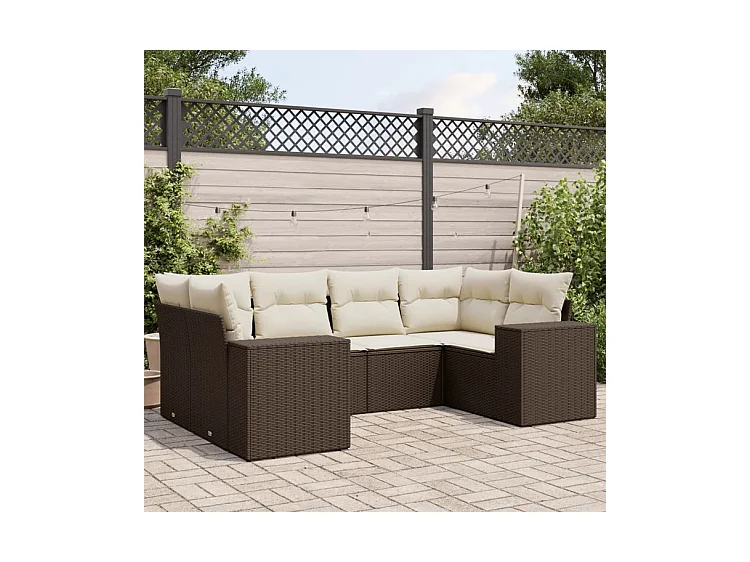 Salon de jardin avec coussins 6 pcs marron résine tressée