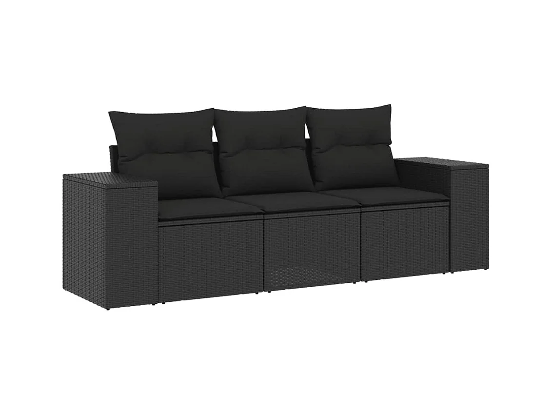 Salon de jardin 3 pcs avec coussins noir résine tressée
