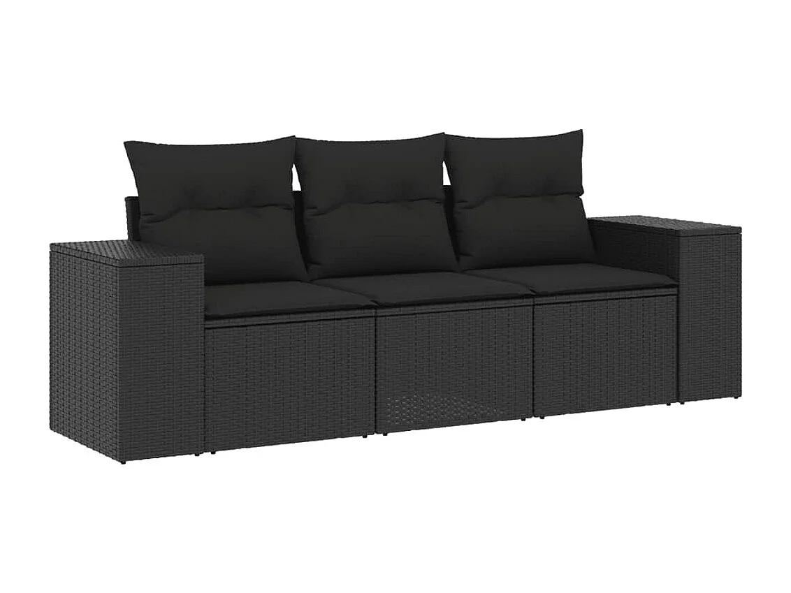 Salon de jardin 3 pcs avec coussins noir résine tressée