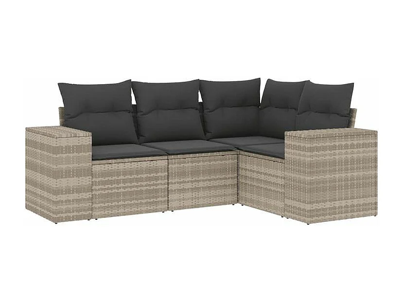 Salon de jardin 4 pcs avec coussins gris clair résine tressée