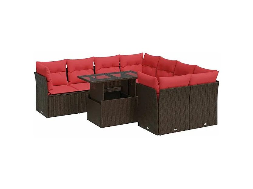 Salon de jardin avec coussins 9pcs marron résine tressée acacia