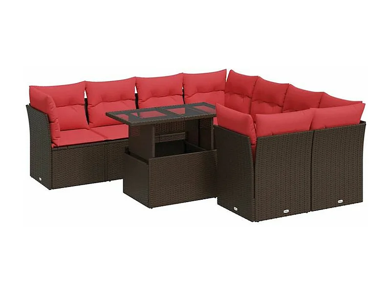 Salon de jardin avec coussins 9pcs marron résine tressée acacia