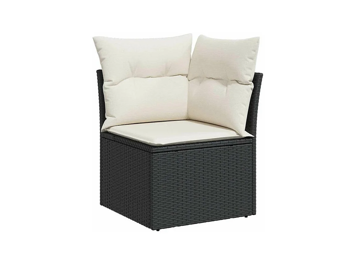 Salon de jardin avec coussins 7 pcs noir résine tressée acacia