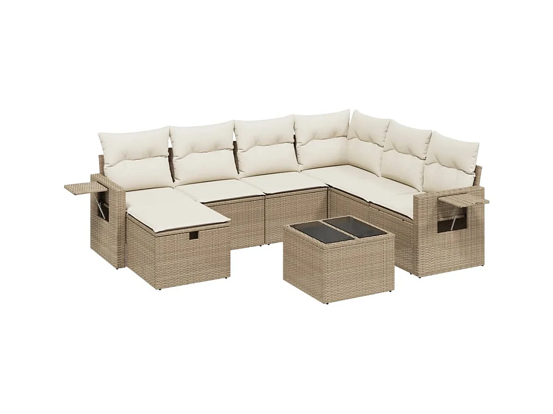 Salon de jardin avec coussins 8 pcs beige résine tressée