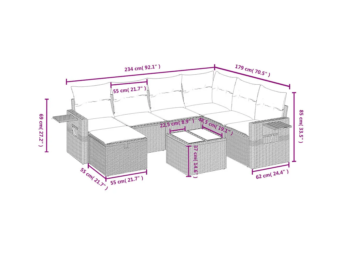 Salon de jardin avec coussins 8 pcs beige résine tressée