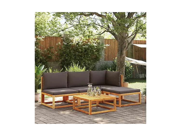 Canapé de jardin sans accoudoirs coussins bois massif d'acacia