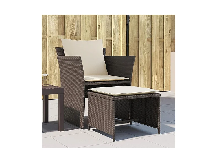 Chaise de jardin avec tabouret marron résine tressée