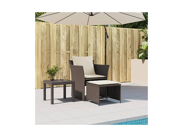 Chaise de jardin avec tabouret marron résine tressée