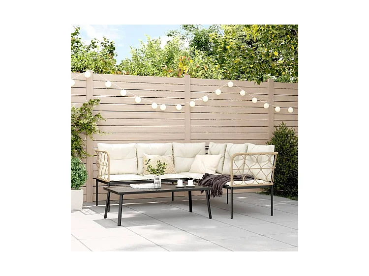 Ensemble de canapés de jardin et coussins noir acier textilène