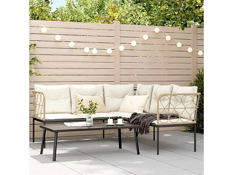 Ensemble de canapés de jardin et coussins noir acier textilène