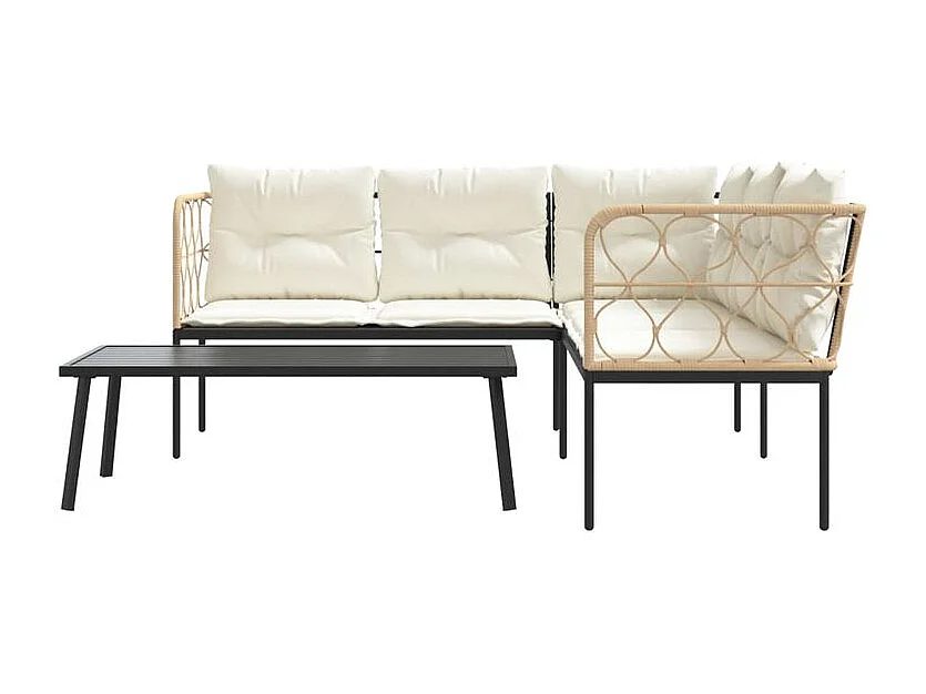 Ensemble de canapés de jardin et coussins noir acier textilène