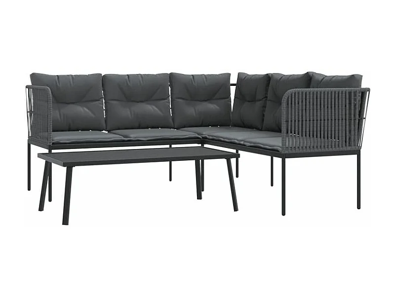 Ensemble de canapés de jardin et coussins noir acier textilène