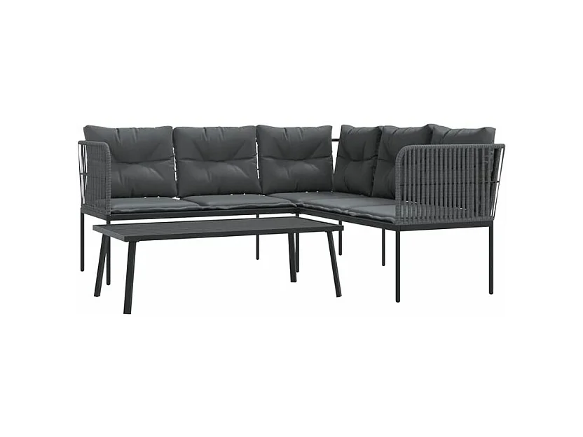 Ensemble de canapés de jardin et coussins noir acier textilène