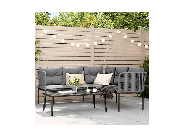 Ensemble de canapés de jardin et coussins noir acier textilène