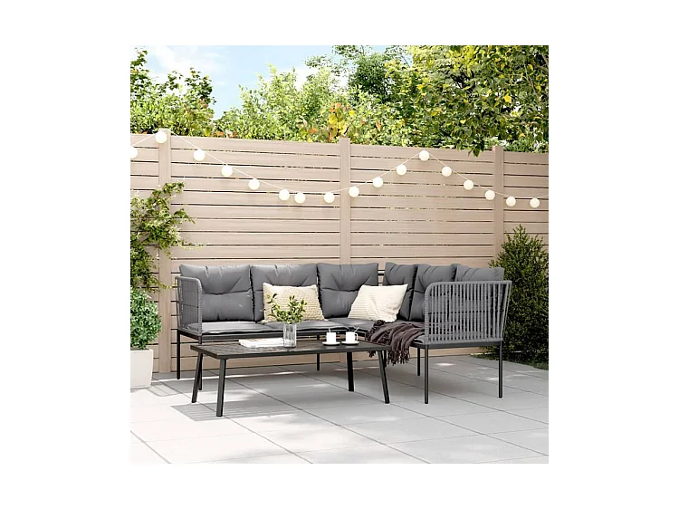 Ensemble de canapés de jardin et coussins noir acier textilène