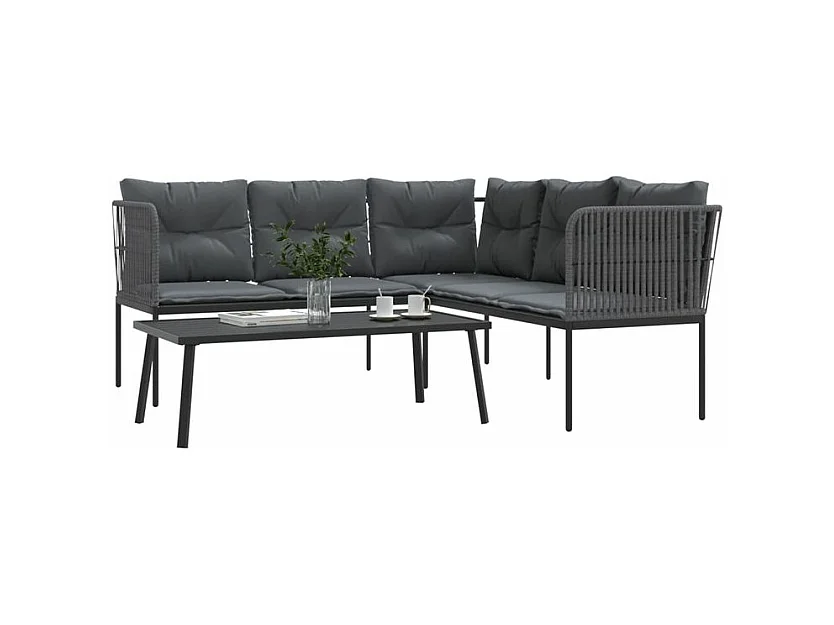 Ensemble de canapés de jardin et coussins noir acier textilène