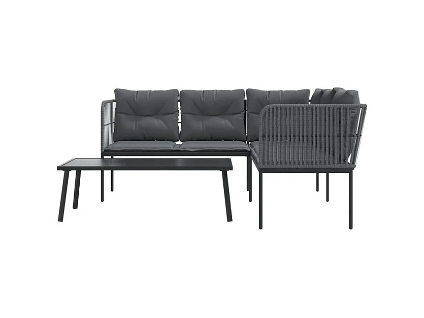 Ensemble de canapés de jardin et coussins noir acier textilène