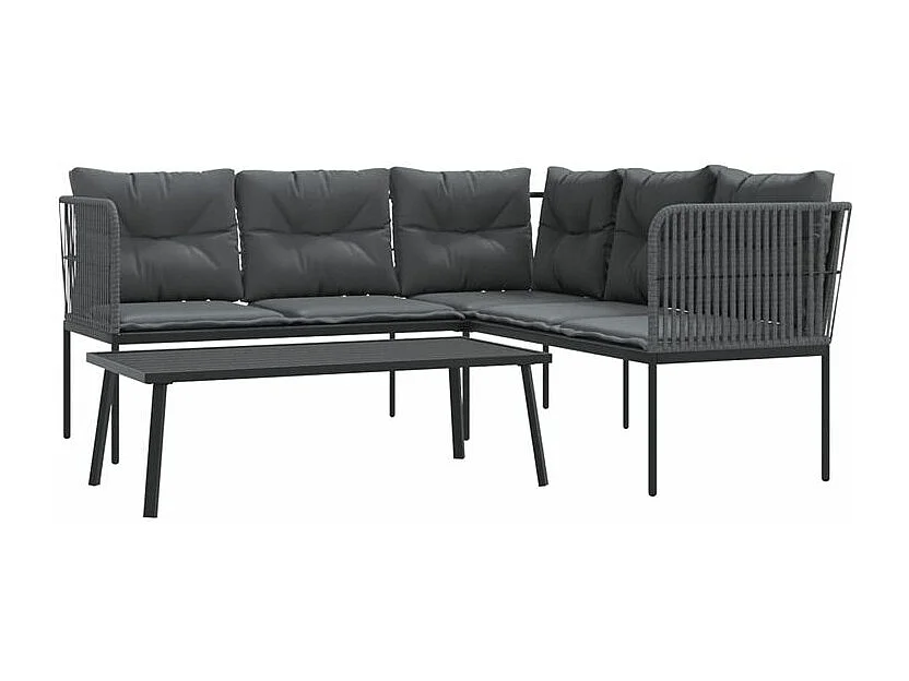 Ensemble de canapés de jardin et coussins noir acier textilène