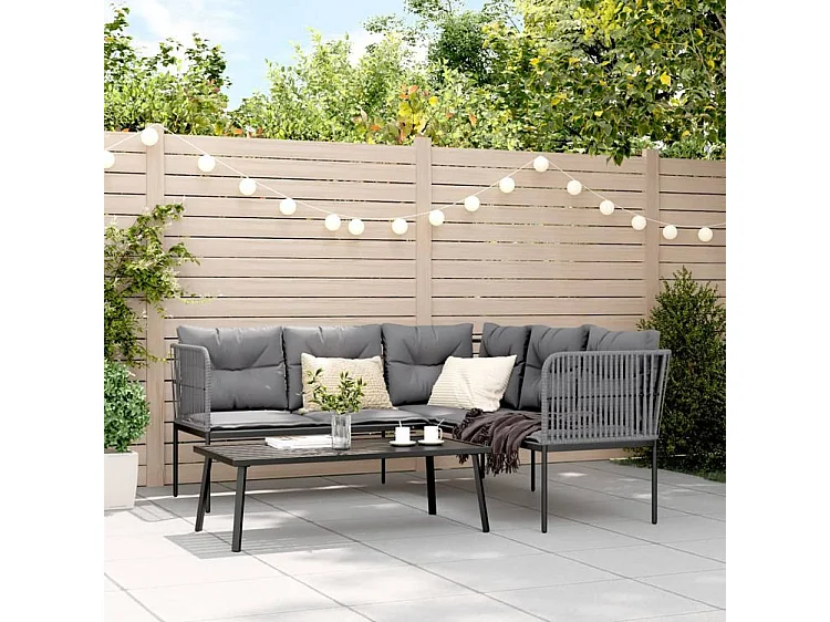 Ensemble de canapés de jardin et coussins noir acier textilène