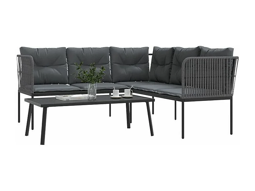 Ensemble de canapés de jardin et coussins noir acier textilène